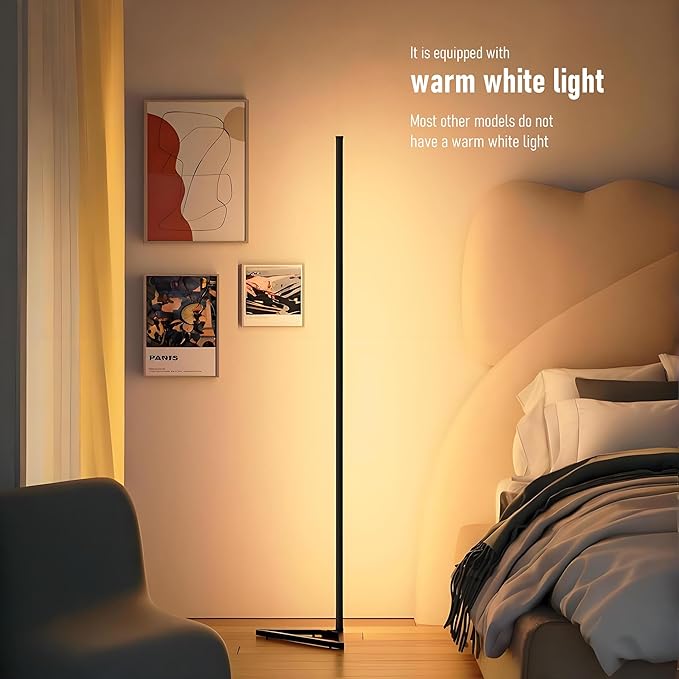 RGB LED Corner Floor Lamp, with App & Remote Control, 16 Million Colors /68+ Scenes/Dimmable/Music Sync/Timer/Modern Farmhouse Decor Led Lights for Bedroom, Gaming Room, Living Room Decor