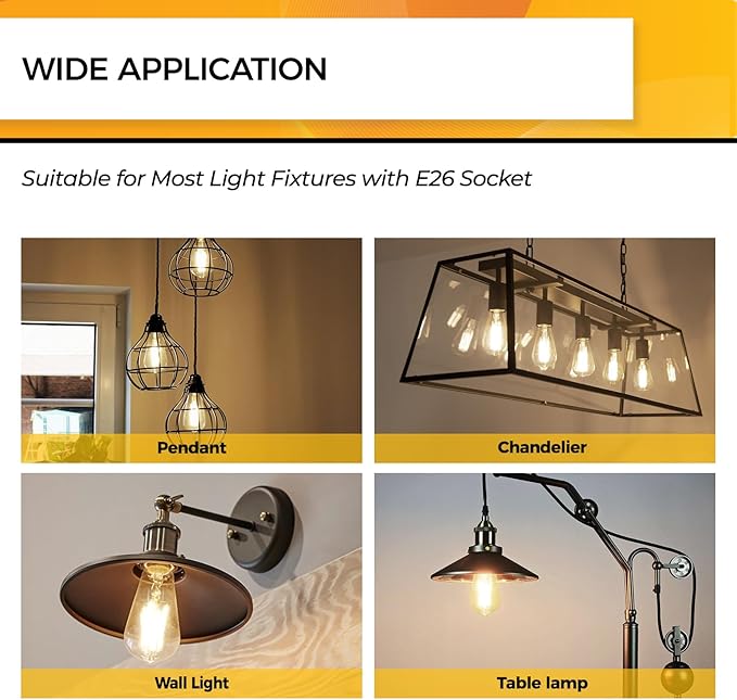 Hizashi Vintage LED Edison Bulb Dimmable, 6W Equivalent 60W, 3000k Soft White, E26 Base Led Light Bulbs, 700LM, UL Listed, High CRI 95+ Eye Protection, Clear Glass, Pack of 12