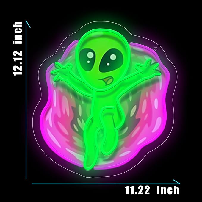 Alien LED Neon Sign, Green UFO Alien Neon Light for Wall Decor, USB Powered Neon Wall Light for Game Room, Bedroom, Party, Bar, with UV