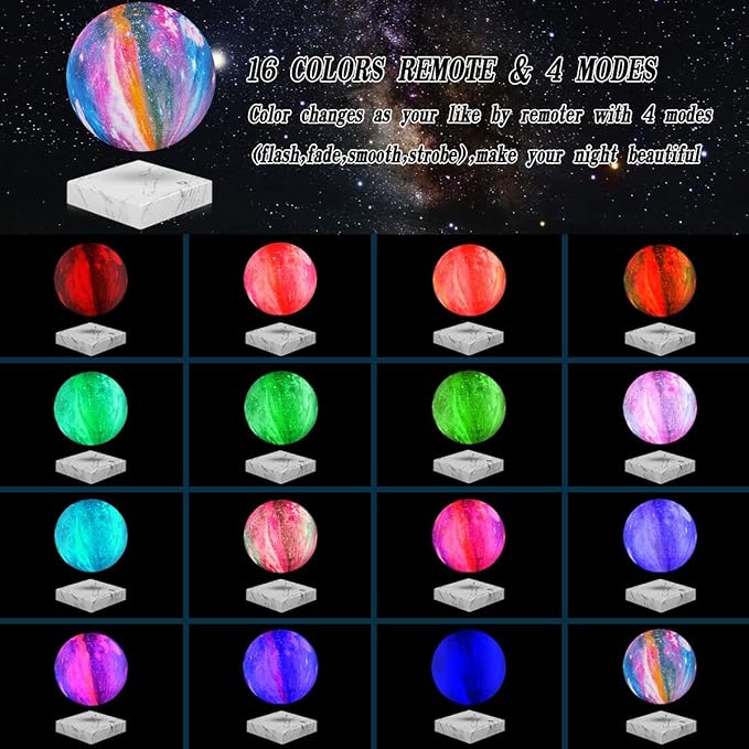 Magnetic Levitating Moon Lamp - Floating and Spinning 3D Galaxy Moon Night Lights Remote 16 Colors LED Star Moon Levitation Rotating Lunar Desk Lamp for Bedroom Office Decoration Unique Gift