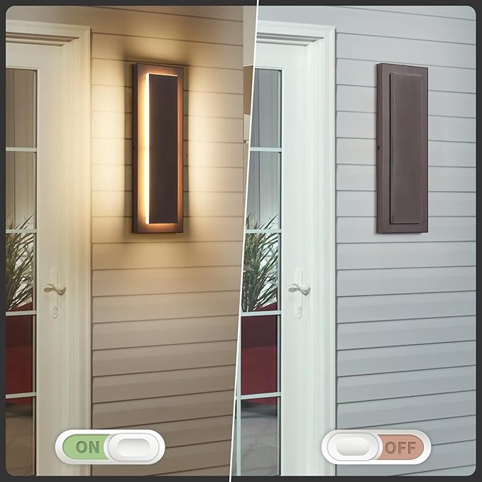 15.7'' Modern Exterior Outdoor Wall Light,Led Porch Front Door Lights Outdoor Wall Sconce,Brown Exterior Light Fixture,Long Brown Outside Sconces Wall Lighting Indoor 3000K 12W 2 PCS