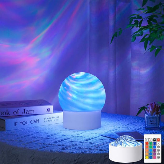 2 in 1 Ocean Wave Projector Light, 16 Color Northern Aurora Night Light Projector, 3D Dynamic Ripple Effect Holographic Water Ripple Romantic Ambient Lighting, Mood Lighting for Bedroom, Wired
