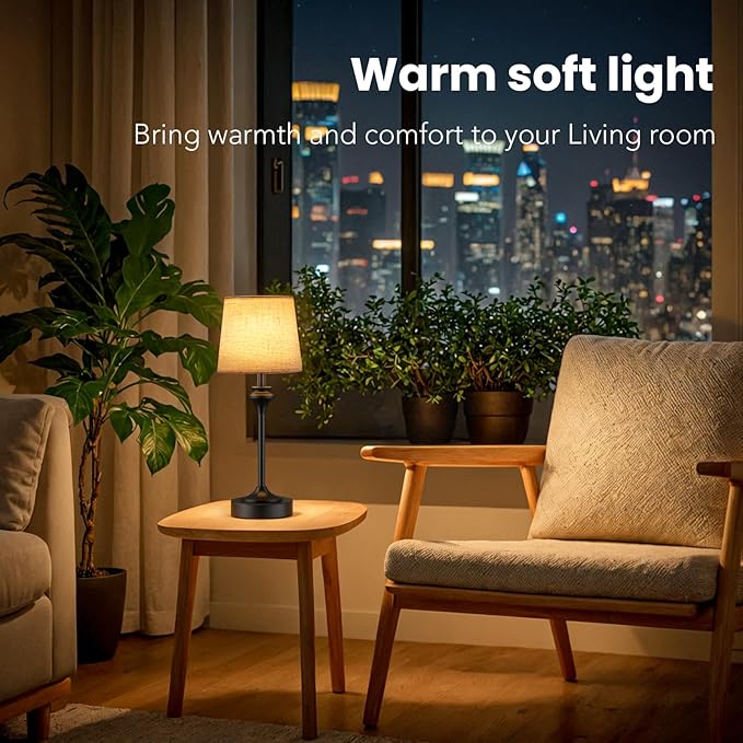 NIORSUN Portables Cordless Table Lamp,Flaxen Fabric Shade Battery Operated Lamp,5200mAh Bedside Table Lamp with Warm White,3 Way Dimmable Touch Desk Lamp for Living Room Bedroom Restaurant (Black)