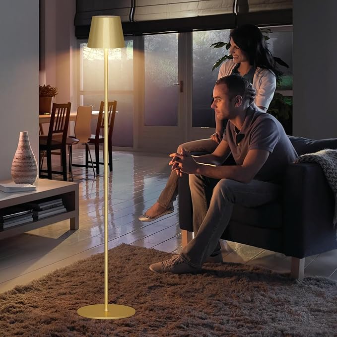 Gold Cordless LED Floor Lamp, Rechargeable 5500mAh Battery Portable Outdoor Floor Lamp Height Stand Lamp for Patio, Living Room, Bedroom Gold