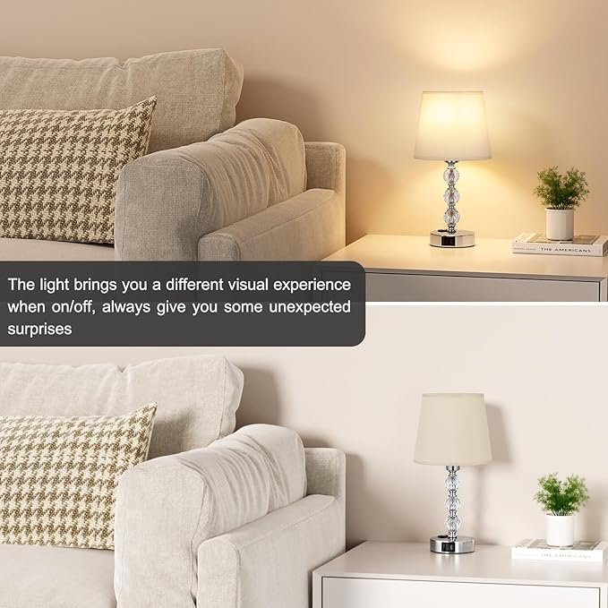 Acaxin Crystal Table Lamp Set of 2 for Bedroom/Living Room, 14.6in (Beige)