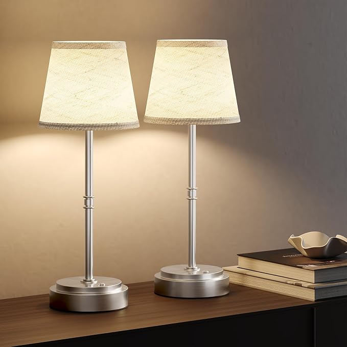 Cordless Table Lamp Rechargeable - Portable LED Desk Lamp for Dining Room,Bedroom,Patio - 2-in-1 Adjustable Height (16"/11") Touch Light - Stepless Dimmable(Warm White) (Silver, 2 Pack)