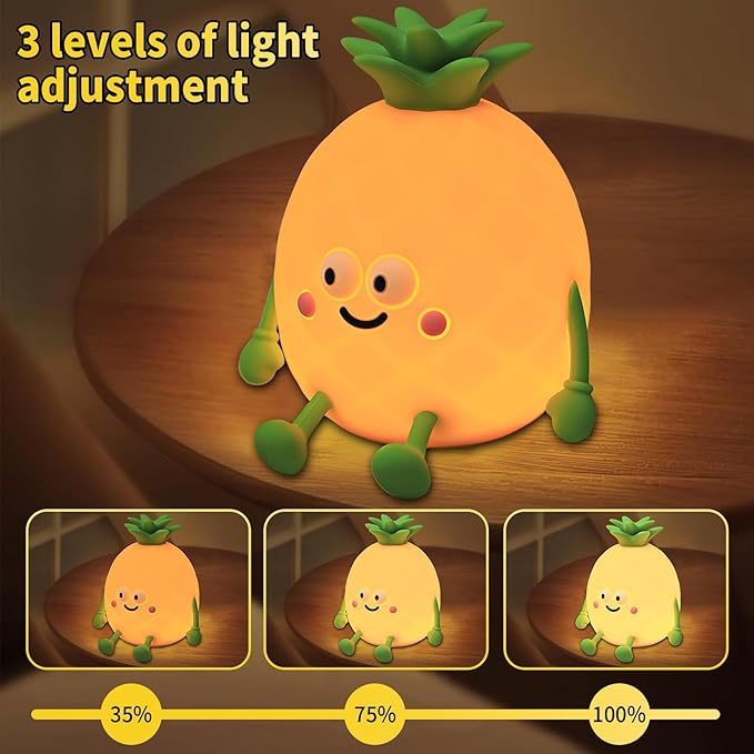 Pineapple Night Light,USB Rechargeable Touch Control Lamp with 7-Color RGB & 30-Min Timer, 3-Level Dimmable Anti-Blue Light Bedside Lamp for Kids Adults Home Party Camping