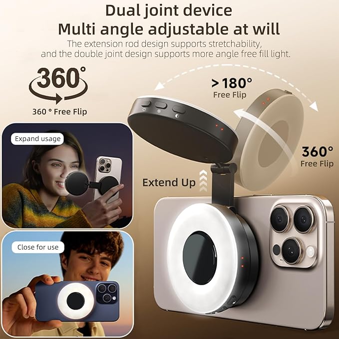 Magnetic Selfie Light for iPhone, Portable LED Ring Light Compatible with Magsafe for Selfie, Video, Vlog, Photography, TikTok, Facetime, Zoom Call, Live Streaming - 1 Pack