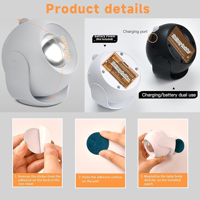 Sunset Lamp Projector, 11 Colors Changing Motion Activated Sensor RGB Lights with Button Switch Control, USB Recharging & Battery Power 350° Rotation Night Light, Led Lights for Bedroom Decor (White)