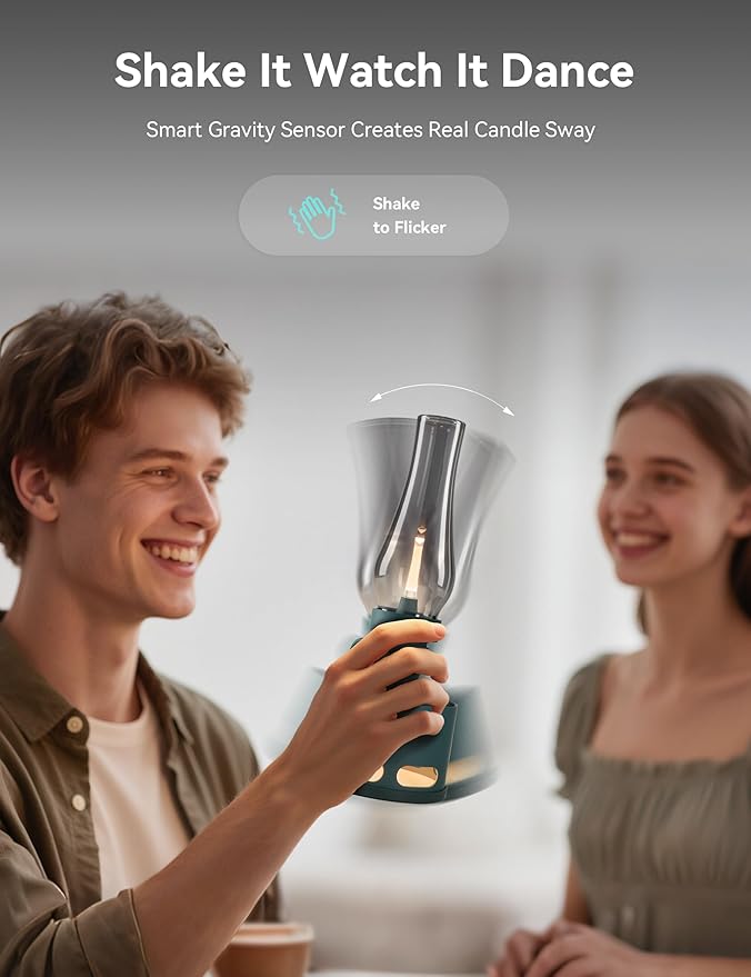 Tubicen Cordless Rechargeable Table Lamp, Vintage Battery Operated Oil Lamp Lantern, Smart Blow/Tilt Off, 10-Level Rotary Touch Dimmable Flameless Kerosene Desk Night Light for Home Bedroom Decor