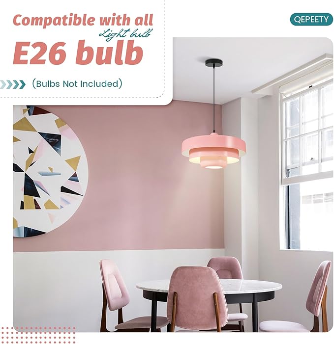 Pink Mid Century Chandelier, Adjustable Pendant Light with 59" Cord, Nordic Flush Mount Ceiling Fixture for Girls Bedroom, Apartment, Cafe, Dining Room