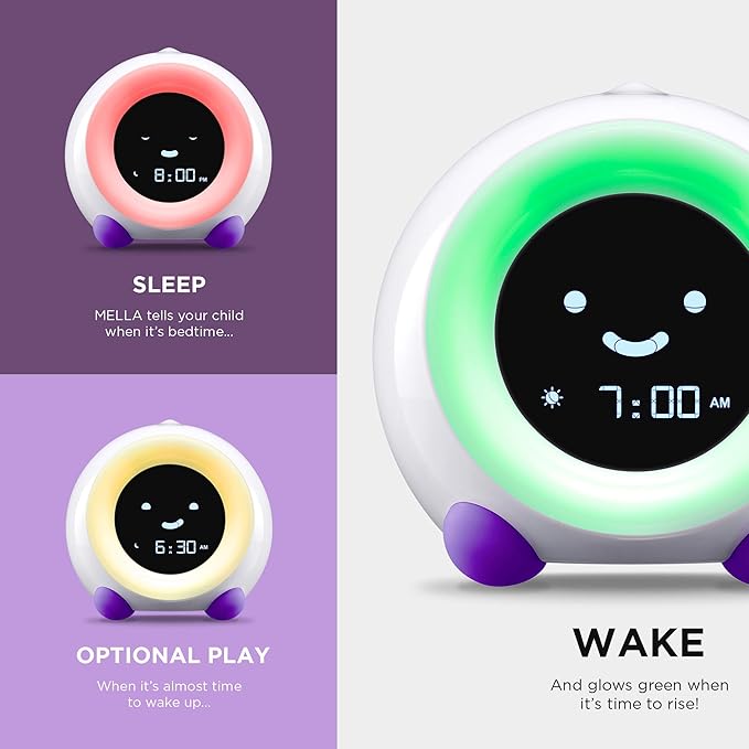 LittleHippo Mella: Kids Alarm Clock, Ready to Rise Children's Sleep Trainer, Night Light, Sound Machine and OK to Wake for Toddlers and Kids - Bright Purple (Updated 2025)