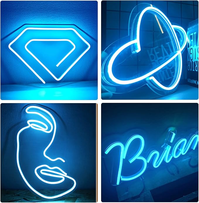 Neon Rope Lights, 16.4ft Rope Lights with Dimmable Remote and Adapter, Waterproof Flexible Smart Led Strip Lights for Bedroom, Super Bright DIY Neon Sign, Indoor Outdoor Wall Decor Blue