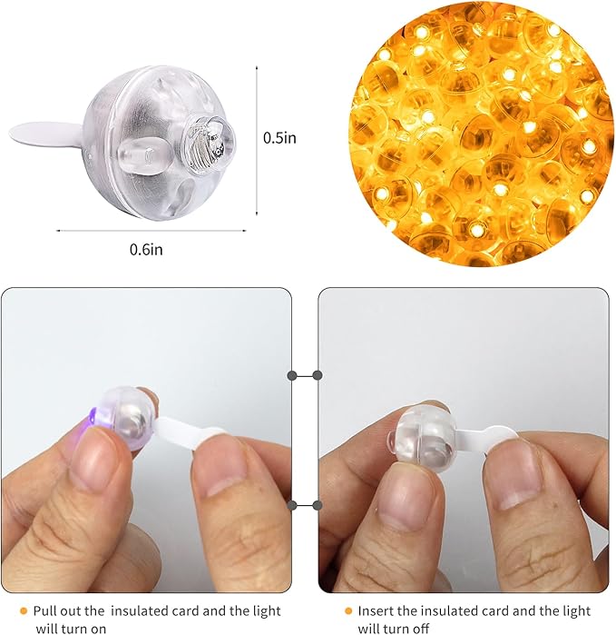 Aogist 100pcs Orange Balloon Lights, Long Standby Time Waterproof Mini Light,Battery Powered,Round LED Ball Lamp for Latex Balloon Paper Lantern Party Wedding Festival Christmas Halloween Decorative