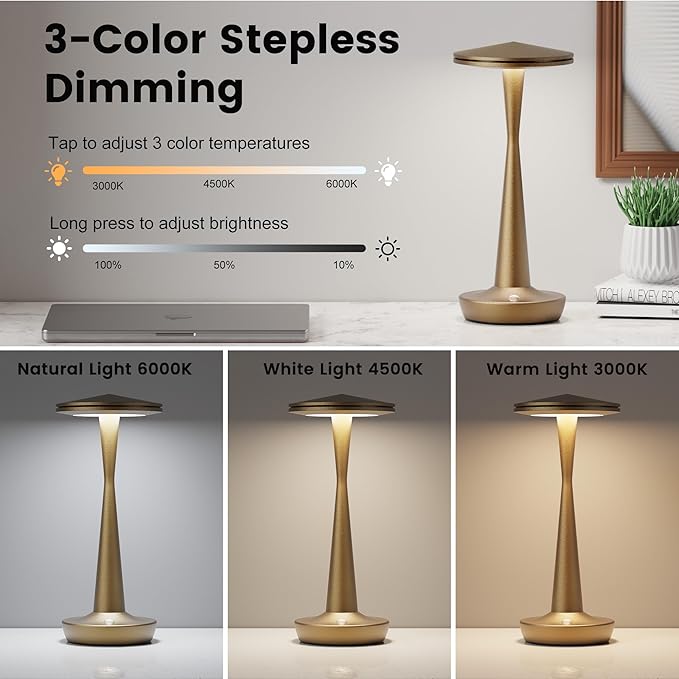 SAKRINGT Rechargeable Cordless Table Lamp, 72Hrs Battery Operated LED Table Light, Portable Touch Dimmable Lamp for Restaurant Patio Dining Outdoor Camping（2 Pack）