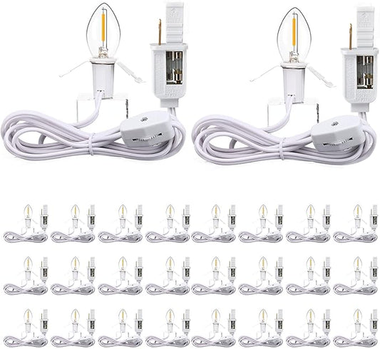 Enhon 26 Pack C7 Accessory Cord with LED Bulb, Each 6 ft Blow Mold Light Cords with On/Off Switch for Christmas Village House Halloween Pumpkin Holiday Ceramic Tree and Craft Projects
