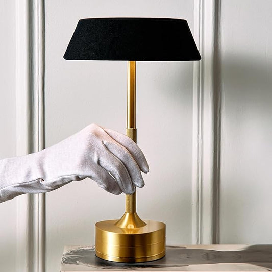 LED Cordless Table Lamp - Rechargeable Light for Home, Bedside, Kitchen - Small Dimmable Tap Lights - Battery Powered Touch Lamp for Desk Wireless - Black and Gold Lamp Shades, IP44, USB Type C Cable