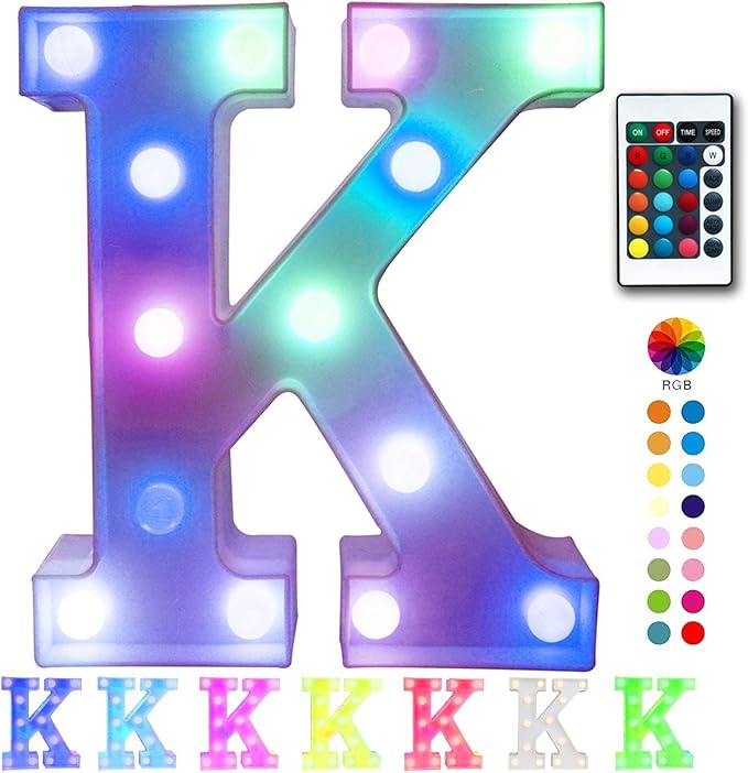 Pooqla Colorful LED Marquee Letter Lights with Remote – Light Up Signs Party Bar Letters Decorations for The Home - Multicolor K