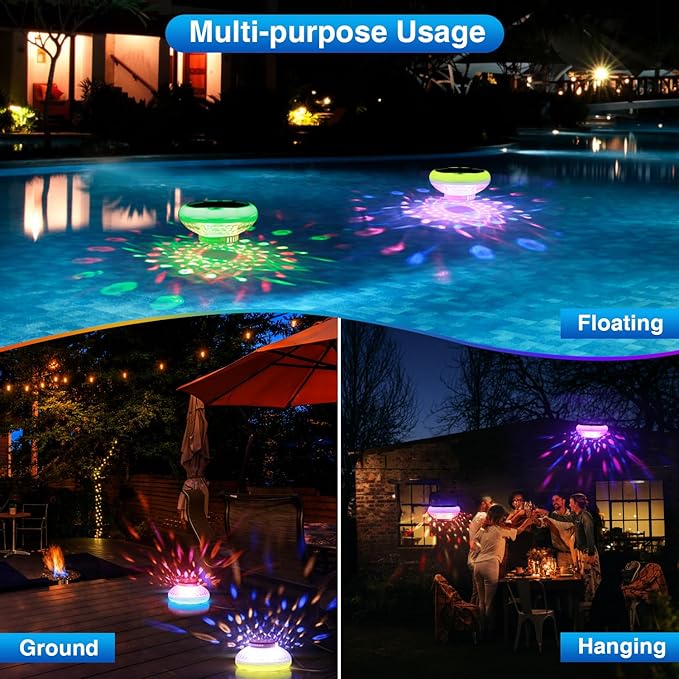 Solar Pool Chlorine Floater(4 Pack), Floating Pool Lights, 2600mAh 6.69” IP68 Waterproof Easy-Open Floating Chlorine Dispenser,13 Colors Adjustable Release Chlorine Floater Dispenser for 1" & 3"