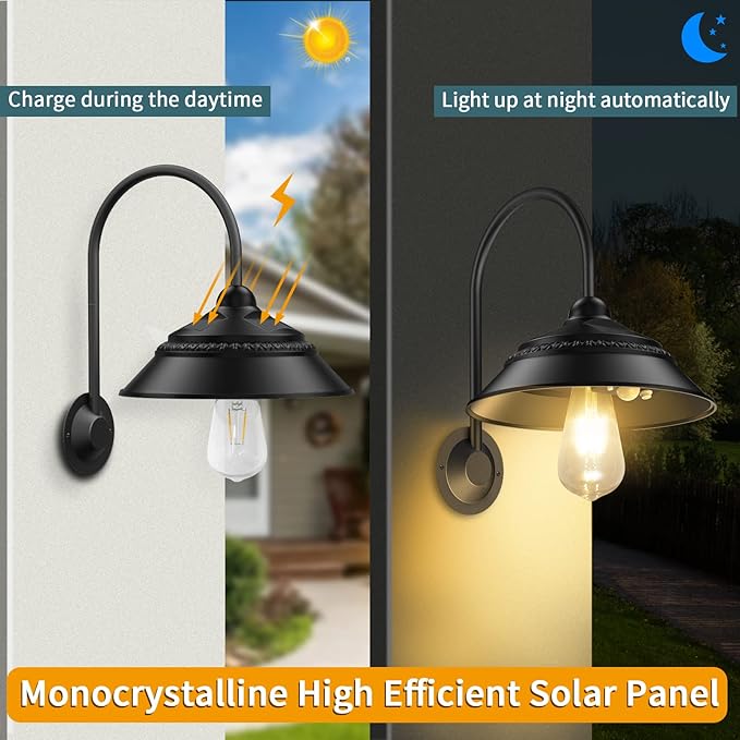 Aqonsie Solar Barn Light Outdoor With 3 Lighting Modes & Motion Sensor Wall Sconces, Rustic Chicken Coop Lights, Waterproof Wall Mount Light for Barn/Shed/Farmhouse/Porch