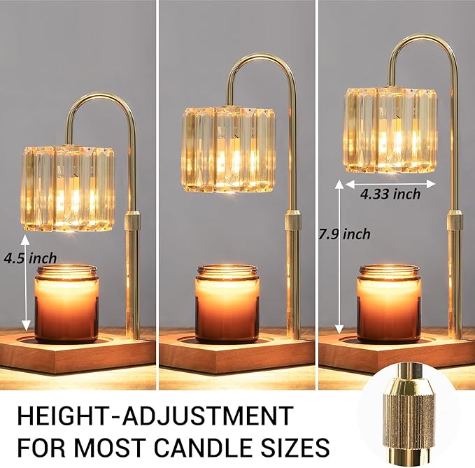 Candle Warmer Lamp with Timer, Dimmable Electric Candles Wamer Adjustable Height, Gifts for Women Mom, Glass Modern Candle Melter Lamp, Amber