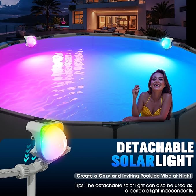 2026 Upgrade Solar Fountain Light Show,Adjustable Dual Spray Sprinkle Pool Fountains for Inground Pool Waterfall,Swimming Pool Water Fountains,Pool Sprayer Fountain for Pool Cooling-Grey