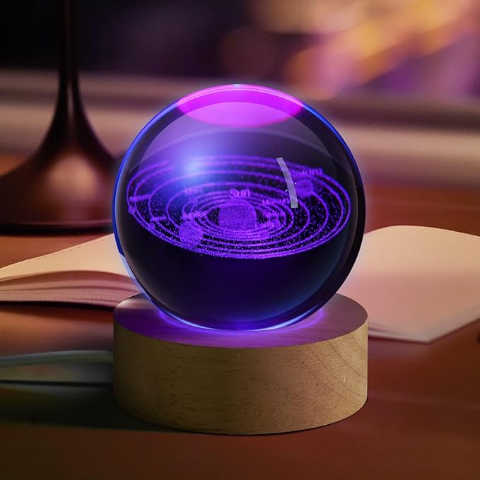 3D Galaxy Crystal Ball Night Light for Gifts with Colorful LED Light Base, Color Changing Light with Remote as a Birthday Gift for Teens Boys and Girls, Solar System Model