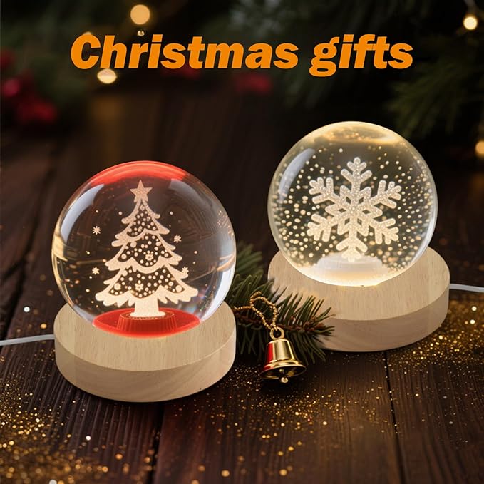 4 Pack Wooden LED Light Display Base with Switch, 3.9” Round Warm Light Stand for Crystal Glass Ball Figurine, USB Powered Lighted Holder for Resin Crafts, Art Decoration