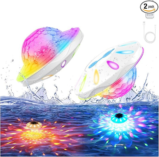 Floating Pool Lights(2 Pack), Pool Lights that Float with Remote, Rechargeable 4000mAh IP68 Waterproof Upper and Lower Color Changing Light with 6 Dynamic Lighting Effects for Bathtub 2 Pack