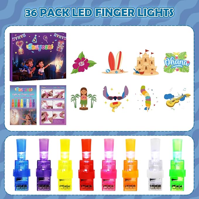 36 Pcs Blue Alien Party Favors LED Finger Lights, Goodie Bag Stuffers Classroom Treasure Box Prizes, Glow Toys Pink and Blue Party Gifts for Kids