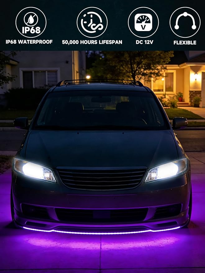 Led Light Strip Exterior Interior 24inch 5050 SMD Led Strip Light IP68 Waterproof Flexible Lights 12V for Car SUV Truck Marine Boat Golf Cart Pink Pack of 4