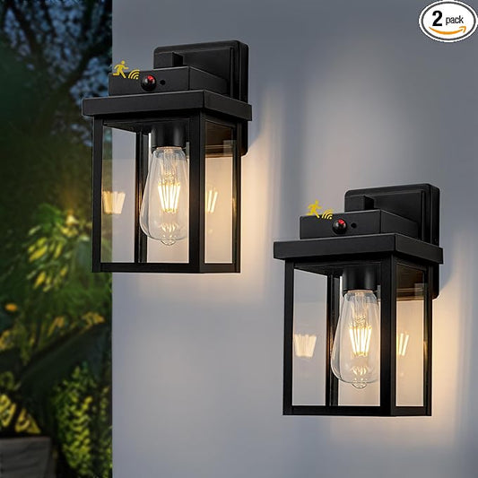 Motion Sensor Outdoor Wall Lights, Dusk to Dawn Front Porch Light Fixture, Patio Wall Lantern, Exterior Sconce Lighting Wall Mount for House, 2 Packs