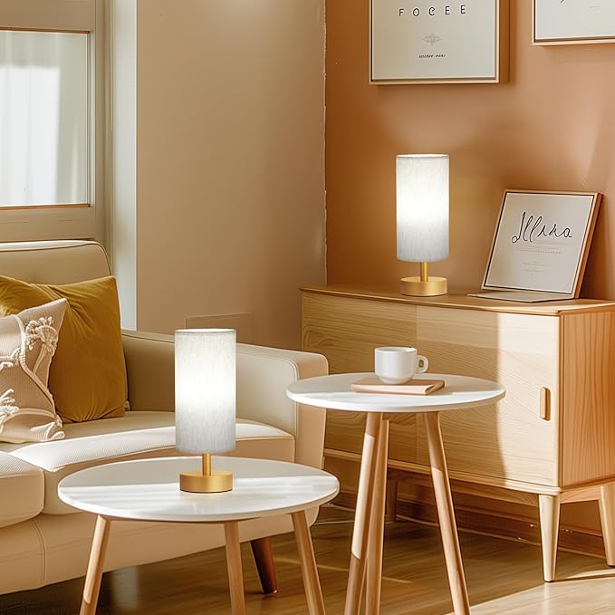 Small Table Lamp for Bedroom Set of 2 - Bedside Lamps for Night Stands, Minimalist Nightstand Light Lamp for Reading Room, Kids Room, Living Room（Gold）