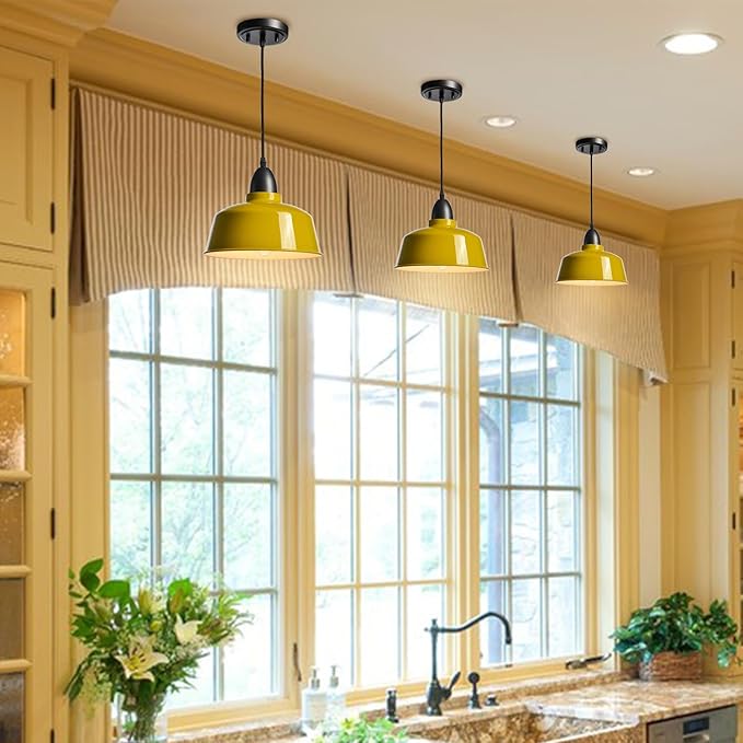 Modern Farmhouse Yellow Pendant Light Fixture Macarons Dome Kitchen Island Pendant Lights for Home Bar Countertop Canteen Dining Room Restaurant Bedroom Bathroom