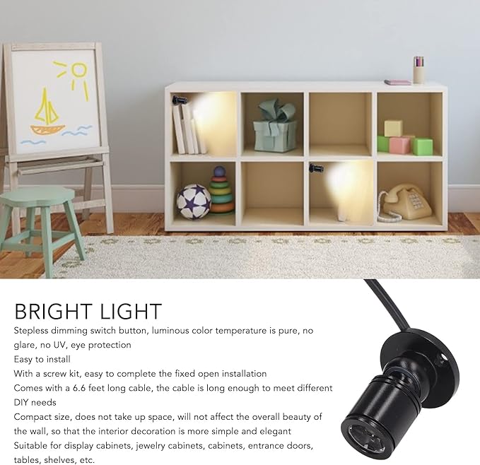 Zerodis LED Spotlight, 5V Rotatable Dimmable Mini USB Spot Light Indoor Accent Lighting for Showcase Jewelry Cabinet Porch (Warm White Light 3000K)
