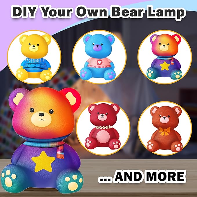 FUNZBO Paint Your Own Bear Lamp Kit - Arts and Crafts Supplies Painting Kits for Kids Teens, DIY Night Light Toy for Toddlers Girls Boys Ages 3 4 5 6 7 8 9 10 11 12 Christmas Birthday Gifts