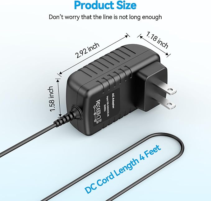 24V AC Adapter Charger Compatible with Govee H6078 RGBIC Floor Lamp LED Wi-Fi App Control Smart lamp Power Supply Cord Mains PSU
