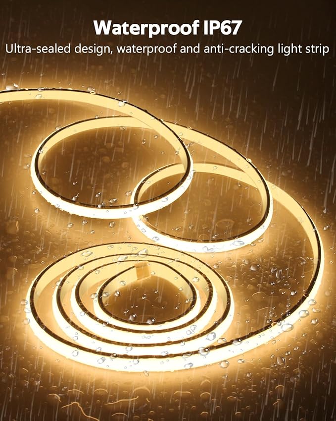 24V COB LED Strip Lights 10FT/3M 3000K Warm White LED Tape Light with Dimmer 320LEDs/M Dimmable LED Rope Light Outdoor Waterproof IP68 LED Light for Bedroom Cabinets Decor (Includes Adapter)