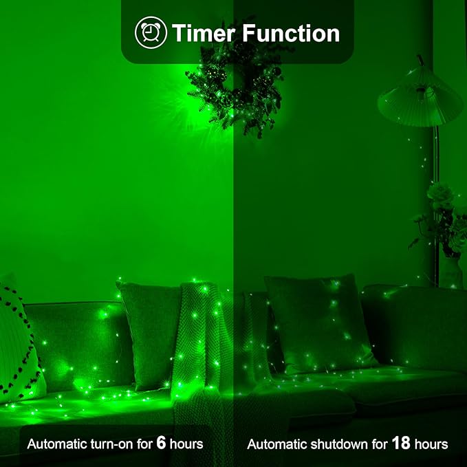 4 Pack 16.4ft Battery Operated String Lights with Timer, Green with Synchronized Twinkle Mode, Fairy Lights Battery Powered, 50 LEDs, Idea for Christmas Bedroom Party Wedding