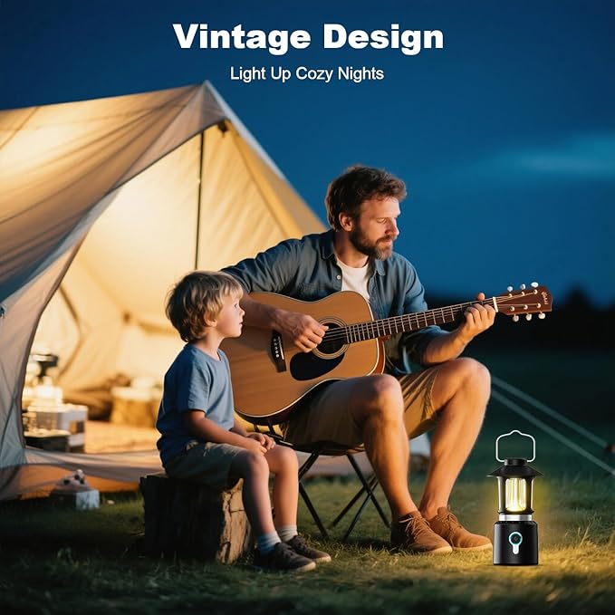 Telescopic LED Camping Lantern, 8000mAh Battery Powered Vintage Camping Lights, 3 Light Modes, Stepless Dimming Tent Lights, Portable Emergency Light for Power Outages, Outdoor Work, Hurricane, Hiking