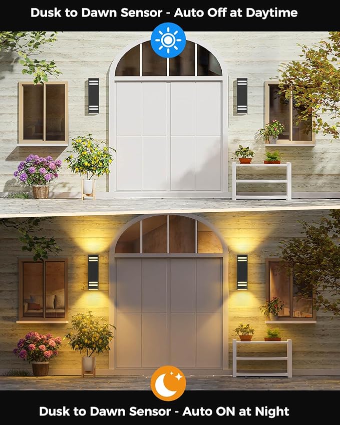 SHIMR Dusk to Dawn Outdoor Light Fixture, Modern Outdoor Wall Lights with LED Bulbs Includes, Aluminum Anti-Rust Sconce Up and Down Outside Lights for House Porch Garage Patio [ETL Listed]