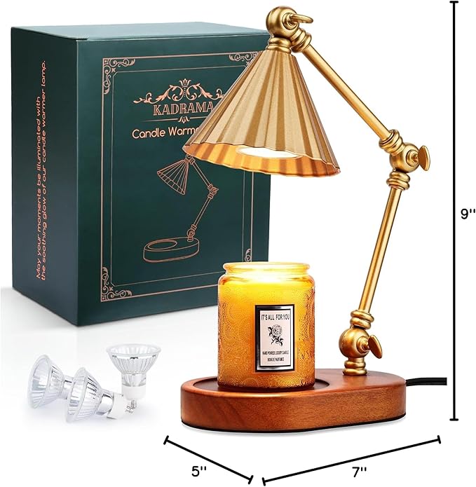 Candle Warmer Lamp with 3 Bulbs, Height Adjustable Candle Lamp Warmer with Timer - Electric Wax Melt Warmer for Scented Wax, Bedroom Home Decor, Gold