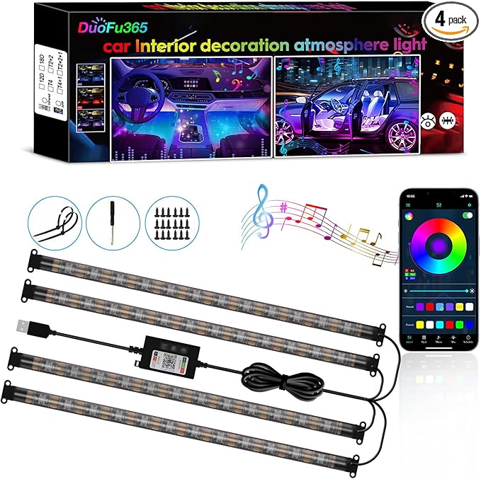 Car Led Strip Lights, RGB Truck Interior Lights with App Control, Under Dash Footwell Automotive Led Light Strip, Car Ambient Lighting (1set)