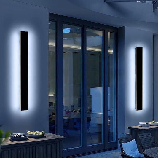 Mikeru 31.4" 2Pack Outdoor Wall Sconce 6000K Cool White - IP65 Waterproof Black Exterior Light, Hardwired Wall Mounted Fixture for Porch, Patio & Entryway | Non-Dimmable Weatherproof Design