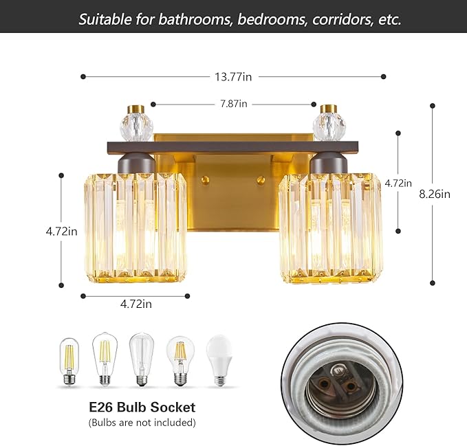 Black Gold Bathroom Vanity Lights Crystal Vanity Light Bathroom Lighting Fixtures 2 Light Modern Vanity Lighting Fixtures