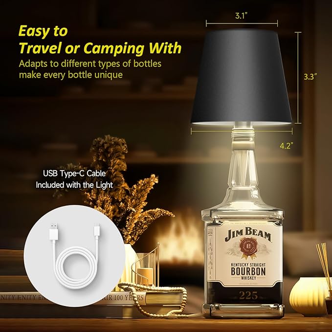 2025 New Wireless Bottle Lamp - LED Bottle Lights for Liquor & Wine Bottles, Cordless Lampshade, Whiskey Bottle Top Light, Bottle Stopper Night Light Kit, Rechargeable RGB Remote & Touch-Dimmable