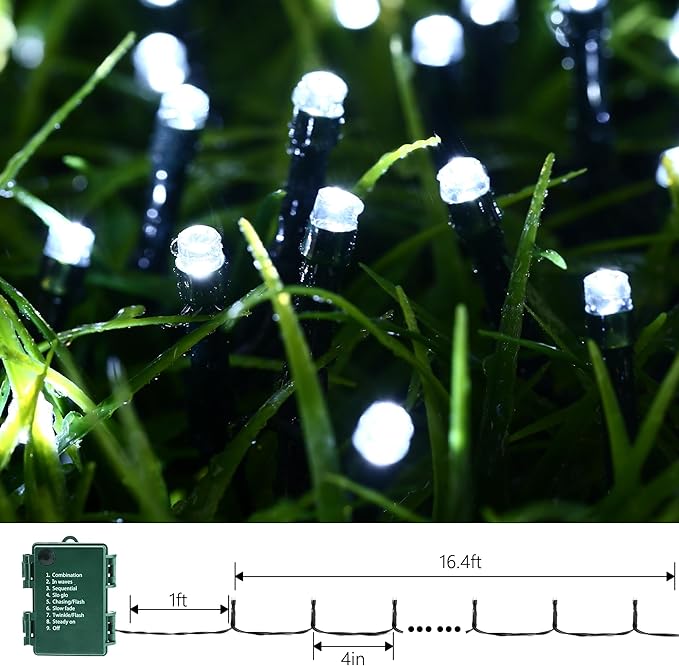 Lomotech Battery Operated Christmas Lights - 2 Pack Total 33ft 100LEDs String Lights 8 Modes Waterproof with Timer for Home, Garden, Party, Holiday, Tree Decoration (Green Wire, White）
