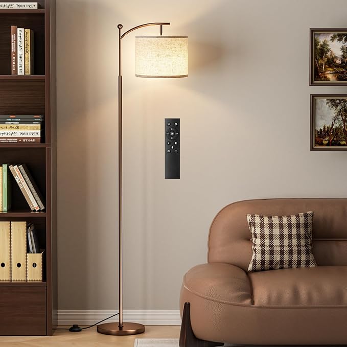 Ambimall 60" Floor Lamps with Remote Control & Bulb, Colors Temperature & Brightness Adjustable, Beige Shade & Brown Pole