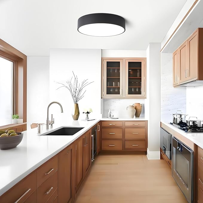 Modern Dimmable Round Black LED Large Flush Mount Ceiling Light Fixture, Mounted Ceiling Lamp Lighting Fixtures,5CCT 2700-6000K for Kitchen Master Bedroom Living Room,36W 15.74 Inch