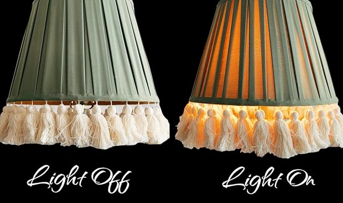 Tristan Home Round Pleated Lamp Shade with Tassels 9x14x12 inches (Height 12inch Includes Tassels) Olive Green)